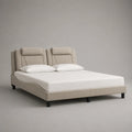 Letto matrimoniale 180 x 200 cm struttura letto con doppia testiera imbottita rivestimento in tessuto poliestere beige gambe in acciaio nero