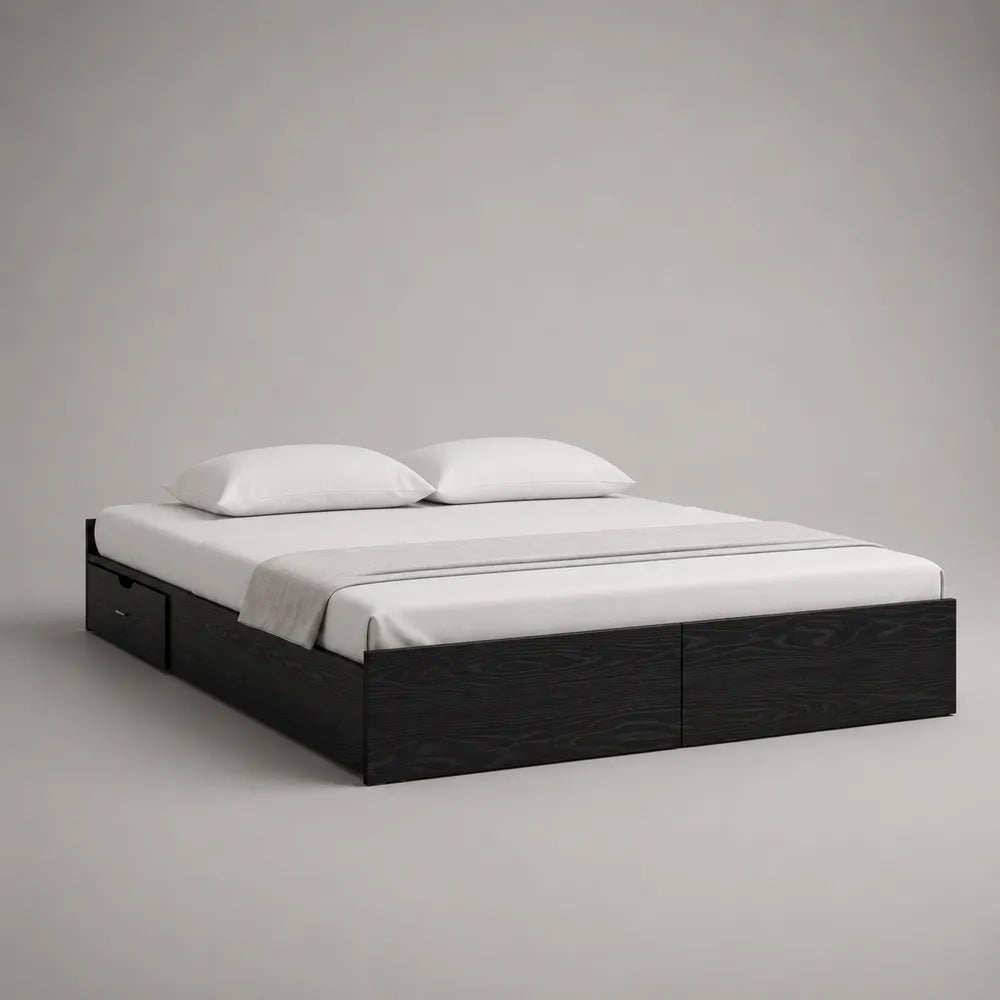 Letto matrimoniale 160 x 200 cm struttura letto contenitore in legno effetto rovere nero con cassetti frontali e laterali senza testiera
