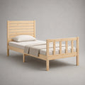 Letto singolo 90x200 cm struttura in legno massello di pino colore legno naturale con testiera e pediera a doghe rettangolari