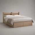 Letto matrimoniale 160 x 200 cm struttura in legno effetto rovere con testiera a ripiani e cassetti laterali contenitore