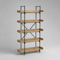Libreria a giorno 80 cm x 30 cm x 180 cm struttura in acciaio nero e MDF effetto rovere chiaro 5 ripiani scaffale verticale rettangolare