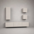 Mobile TV modulare sospeso bianco rigato 180 x 35 x 120 cm in pannello MDF e truciolare con pensili a parete
