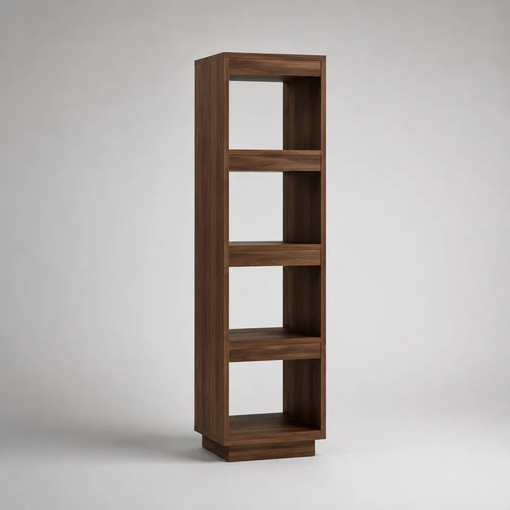 Libreria 50 x 30 x 180 cm in pannello effetto noce con ripiani aperti asimmetrici struttura verticale rettangolare