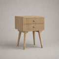 Comodino rettangolare 2 cassetti 50 cm x 40 cm x 55 cm MDF impiallacciato rovere naturale gambe in legno con dettagli oro