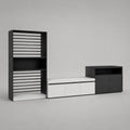 Parete attrezzata TV componibile 300 x 40 x 180 cm in MDF effetto frassino nero e bianco opaco con moduli contenitori
