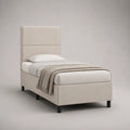 Letto singolo 90 x 200 cm struttura imbottita con testiera a pannelli orizzontali rivestimento in tessuto poliestere colore beige gambe nere