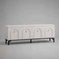Mobile TV rettangolare 200 x 40 x 55 cm in MDF melaminico bianco con 4 ante ad arco struttura in metallo nero e pomelli oro